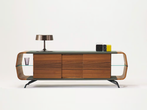 TREVI - Wooden sideboard with marble and leather details _ Casa Covre